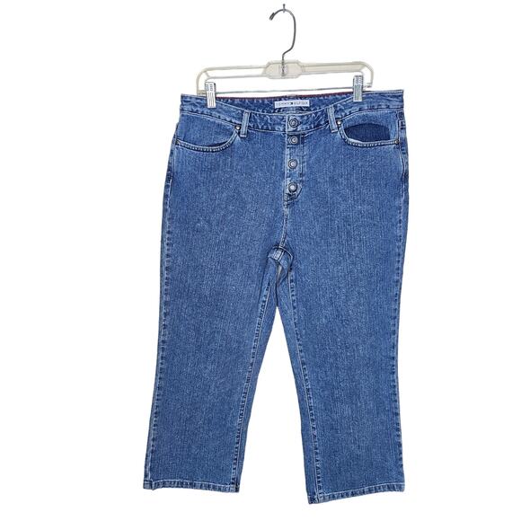 Vintage Y2K Tommy Hilfiger Button Fly Denim Jeans Cropped Short Capri Size 14 - Picture 2 of 16